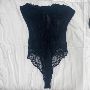 black flowered lace corset